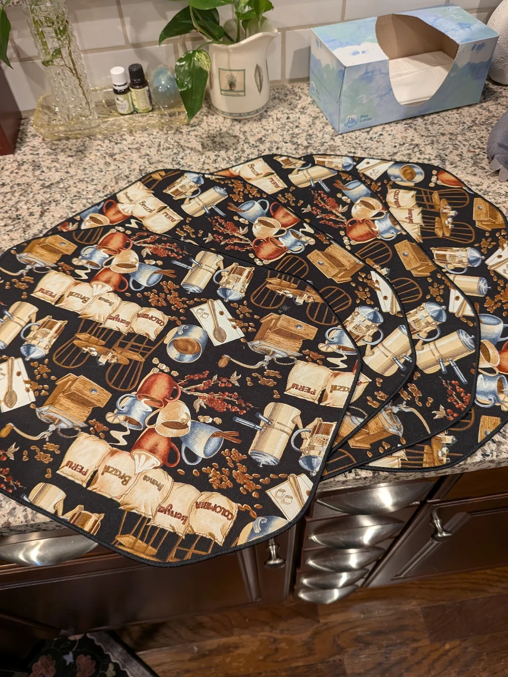 Home Kitchen Coffee-Themed Black Table Placemat Set Of 4 NOS Vintage Cafe 90s